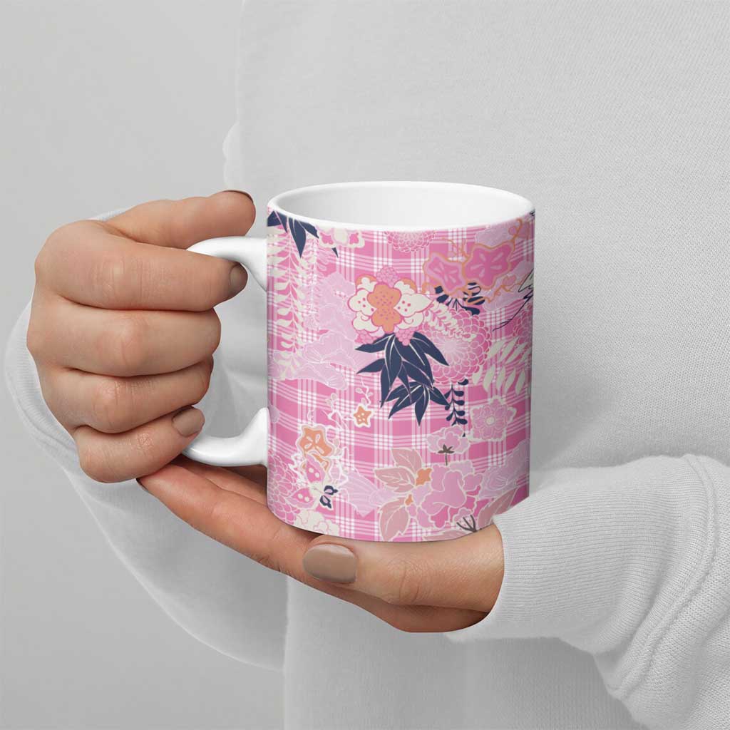 Pink Palaka Crane and Flowers Ceramic Mug Japan Heritage Spirit - Polynesian Pride