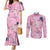 Pink Palaka Crane and Flowers Couples Matching Mermaid Dress and Long Sleeve Button Shirt Japan Heritage Spirit - Polynesian Pride