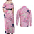 Pink Palaka Crane and Flowers Couples Matching Off Shoulder Maxi Dress and Long Sleeve Button Shirt Japan Heritage Spirit - Polynesian Pride