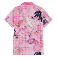 Pink Palaka Crane and Flowers Family Matching Long Sleeve Bodycon Dress and Hawaiian Shirt Japan Heritage Spirit - Polynesian Pride