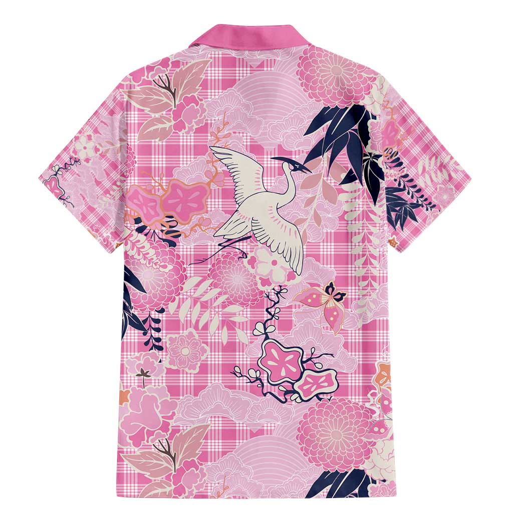 Pink Palaka Crane and Flowers Family Matching Mermaid Dress and Hawaiian Shirt Japan Heritage Spirit - Polynesian Pride