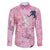 Pink Palaka Crane and Flowers Family Matching Off Shoulder Maxi Dress and Hawaiian Shirt Japan Heritage Spirit - Polynesian Pride