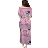 Pink Palaka Crane and Flowers Family Matching Puletasi and Hawaiian Shirt Japan Heritage Spirit - Polynesian Pride