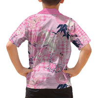 Pink Palaka Crane and Flowers Family Matching Short Sleeve Bodycon Dress and Hawaiian Shirt Japan Heritage Spirit - Polynesian Pride
