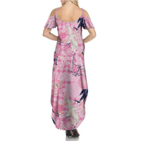 Pink Palaka Crane and Flowers Family Matching Summer Maxi Dress and Hawaiian Shirt Japan Heritage Spirit - Polynesian Pride