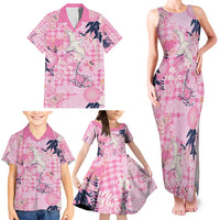 Pink Palaka Crane and Flowers Family Matching Tank Maxi Dress and Hawaiian Shirt Japan Heritage Spirit - Polynesian Pride