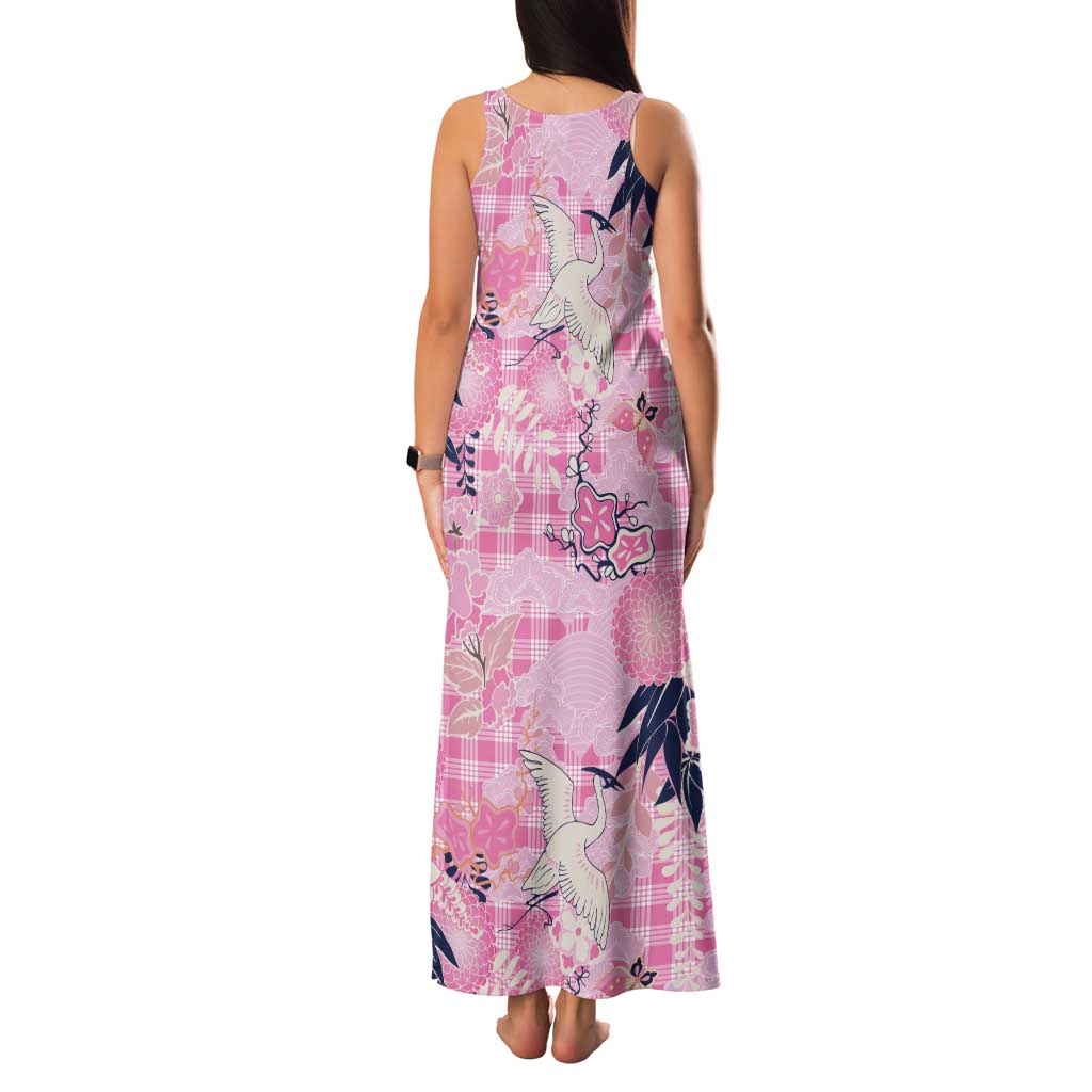 Pink Palaka Crane and Flowers Family Matching Tank Maxi Dress and Hawaiian Shirt Japan Heritage Spirit - Polynesian Pride