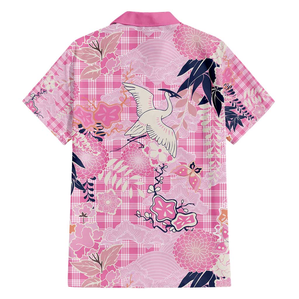 Pink Palaka Crane and Flowers Hawaiian Shirt Japan Heritage Spirit - Polynesian Pride