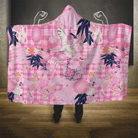 Pink Palaka Crane and Flowers Hooded Blanket Japan Heritage Spirit - Polynesian Pride