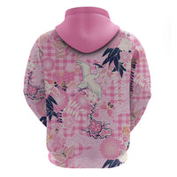 Pink Palaka Crane and Flowers Hoodie Japan Heritage Spirit - Polynesian Pride