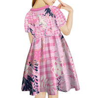 Pink Palaka Crane and Flowers Kid Short Sleeve Dress Japan Heritage Spirit - Polynesian Pride