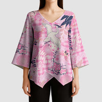 Pink Palaka Crane and Flowers Kimono Sleeve Blouse Japan Heritage Spirit - Polynesian Pride