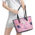 Pink Palaka Crane and Flowers Leather Tote Bag Japan Heritage Spirit - Polynesian Pride