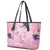 Pink Palaka Crane and Flowers Leather Tote Bag Japan Heritage Spirit - Polynesian Pride