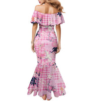 Pink Palaka Crane and Flowers Mermaid Dress Japan Heritage Spirit - Polynesian Pride