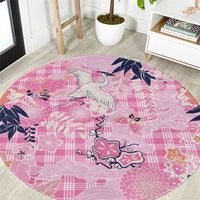 Pink Palaka Crane and Flowers Round Carpet Japan Heritage Spirit LT9 Pink - Polynesian Pride