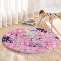 Pink Palaka Crane and Flowers Round Carpet Japan Heritage Spirit LT9 - Polynesian Pride