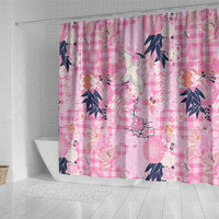 Pink Palaka Crane and Flowers Shower Curtain Japan Heritage Spirit - Polynesian Pride