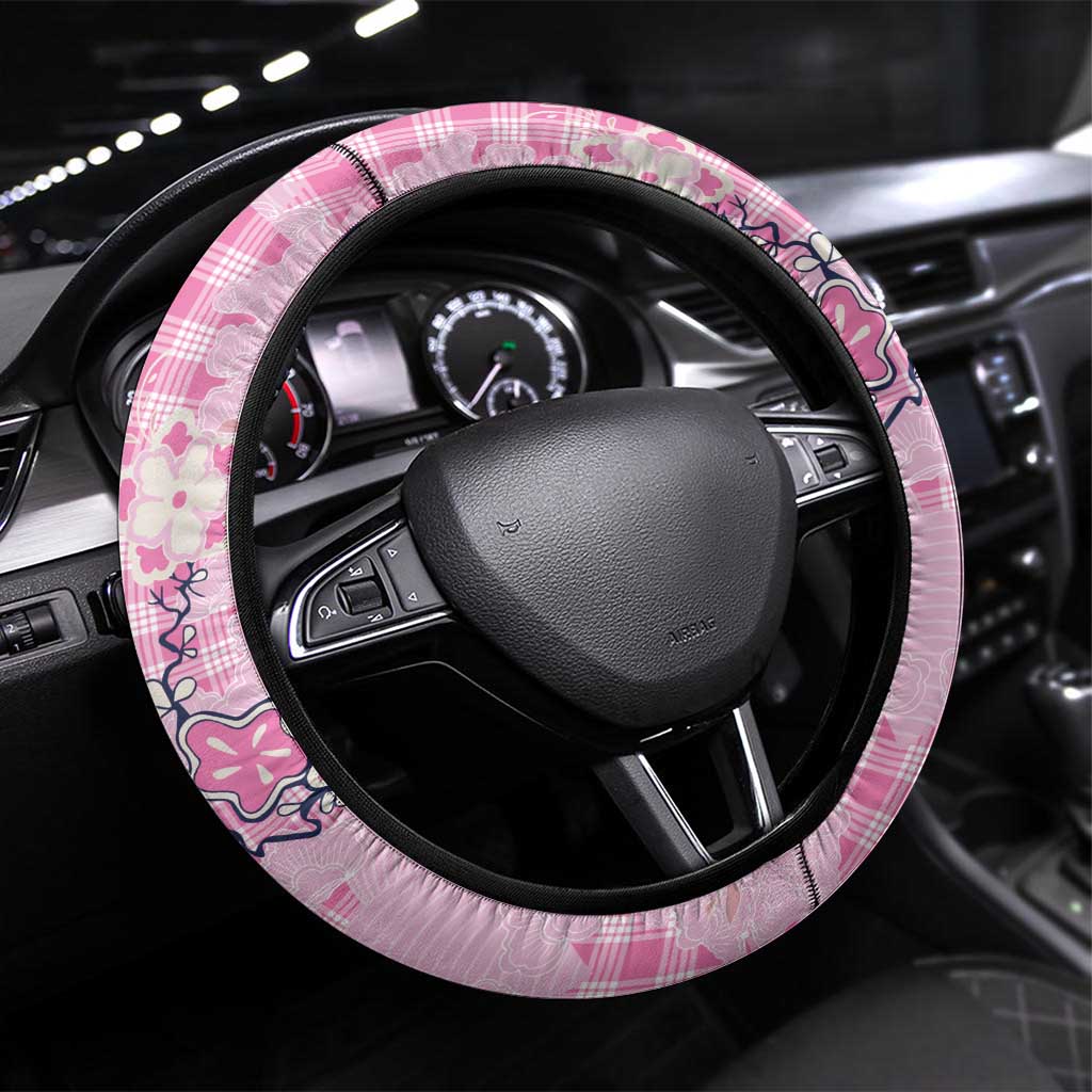 Pink Palaka Crane and Flowers Steering Wheel Cover Japan Heritage Spirit - Polynesian Pride