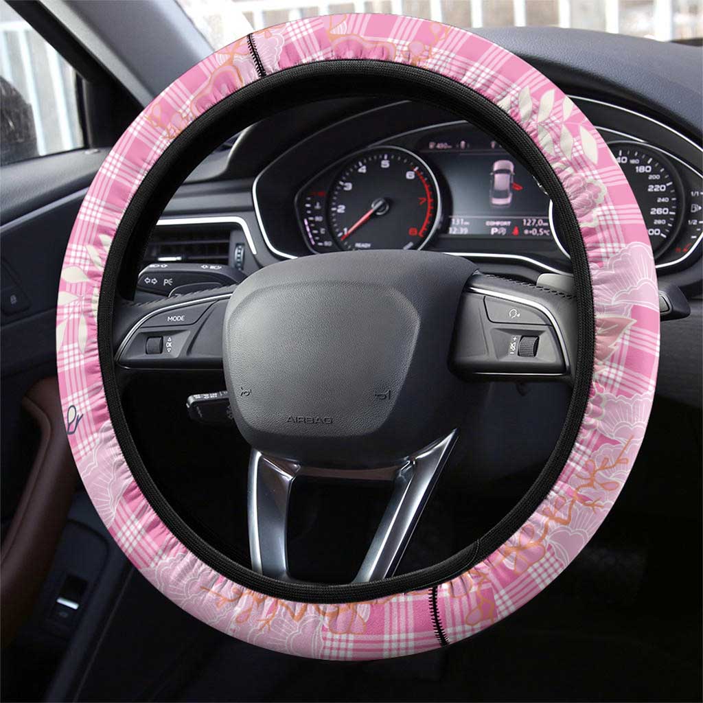 Pink Palaka Crane and Flowers Steering Wheel Cover Japan Heritage Spirit - Polynesian Pride