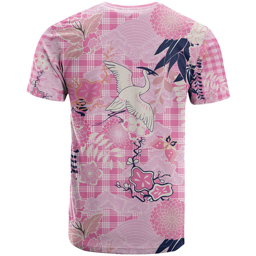 Pink Palaka Crane and Flowers T Shirt Japan Heritage Spirit - Polynesian Pride