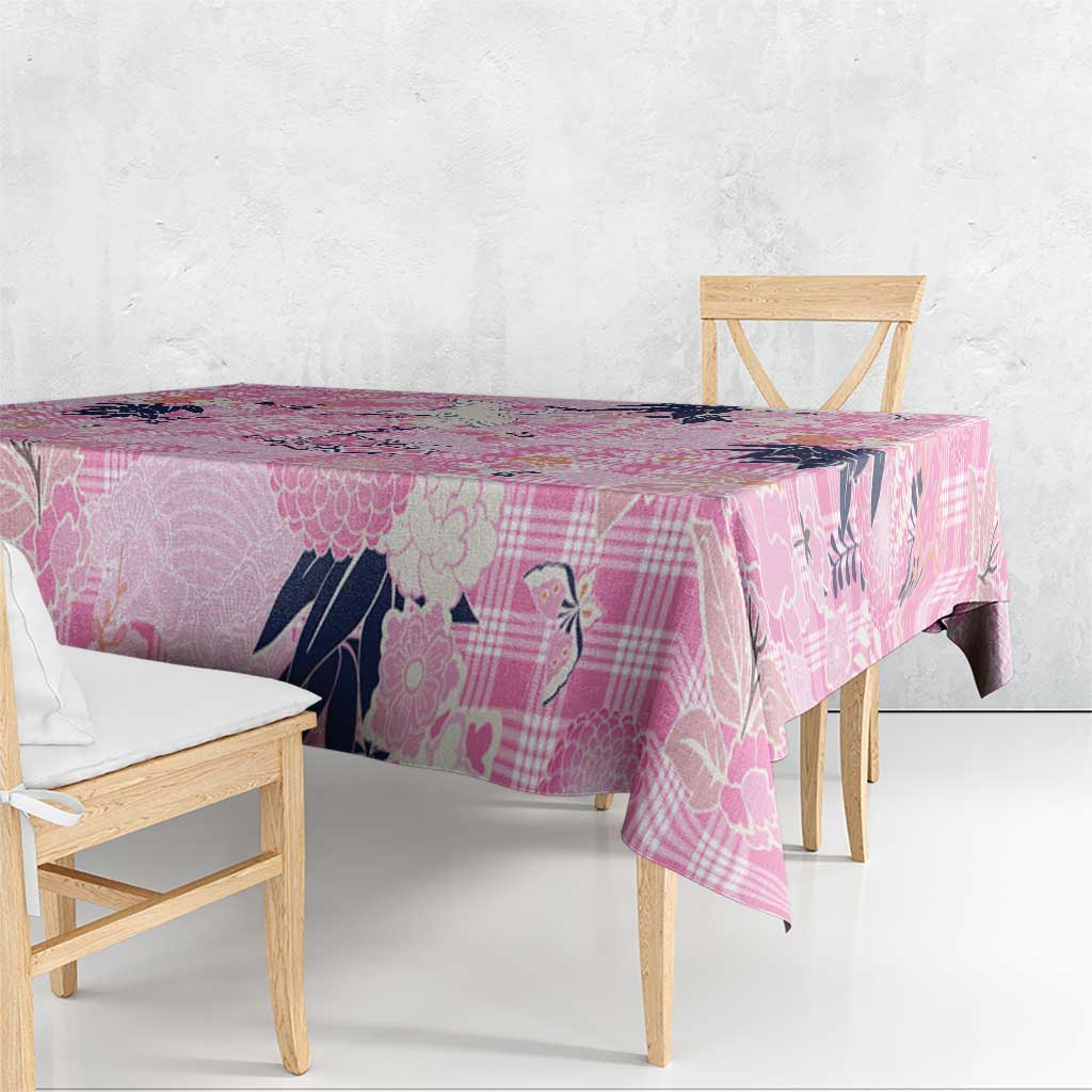 Pink Palaka Crane and Flowers Tablecloth Japan Heritage Spirit - Polynesian Pride