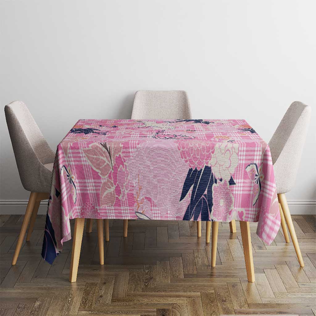 Pink Palaka Crane and Flowers Tablecloth Japan Heritage Spirit - Polynesian Pride