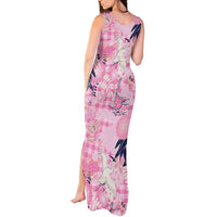 Pink Palaka Crane and Flowers Tank Maxi Dress Japan Heritage Spirit - Polynesian Pride