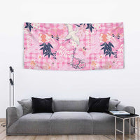 Pink Palaka Crane and Flowers Tapestry Japan Heritage Spirit - Polynesian Pride