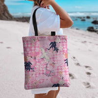 Pink Palaka Crane and Flowers Tote Bag Japan Heritage Spirit - Polynesian Pride