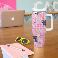Pink Palaka Crane and Flowers Tumbler With Handle Japan Heritage Spirit - Polynesian Pride