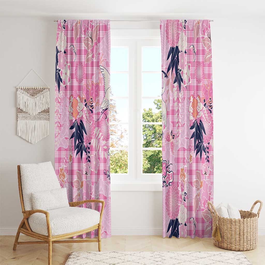 Pink Palaka Crane and Flowers Window Curtain Japan Heritage Spirit - Polynesian Pride