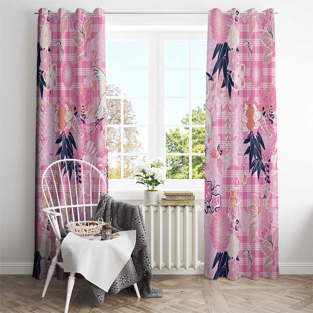 Pink Palaka Crane and Flowers Window Curtain Japan Heritage Spirit - Polynesian Pride
