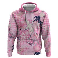 Pink Palaka Crane and Flowers Zip Hoodie Japan Heritage Spirit - Polynesian Pride