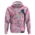 Pink Palaka Crane and Flowers Zip Hoodie Japan Heritage Spirit - Polynesian Pride