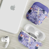 Purple Palaka Crane and Flowers AirPods Case Japan Heritage Spirit - Polynesian Pride