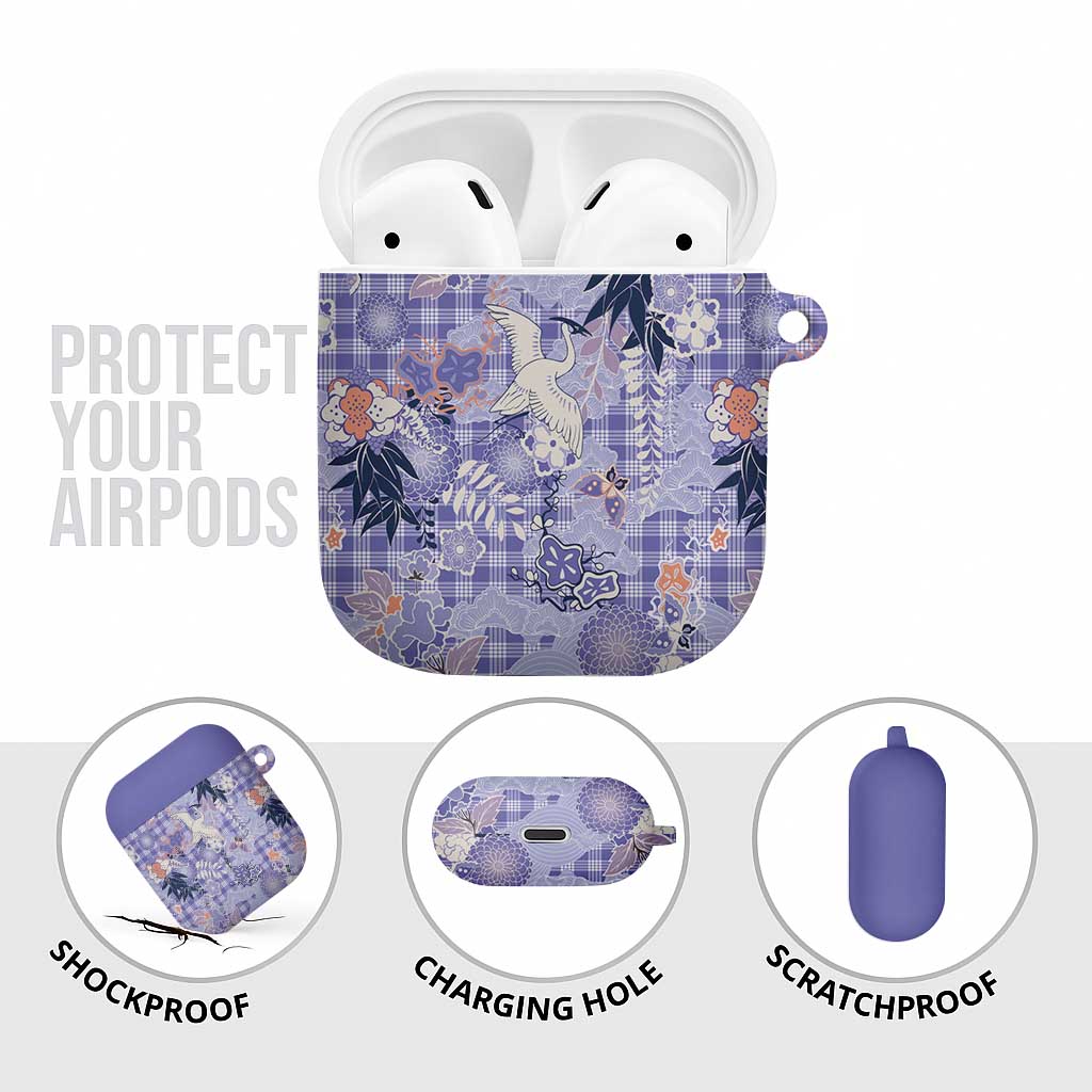 Purple Palaka Crane and Flowers AirPods Case Japan Heritage Spirit - Polynesian Pride