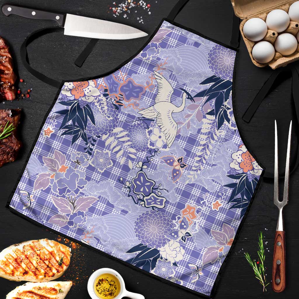 Purple Palaka Crane and Flowers Apron Japan Heritage Spirit - Polynesian Pride