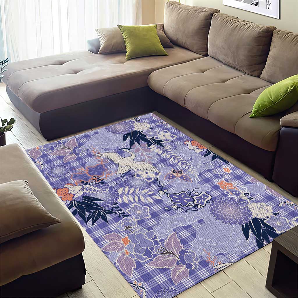 Purple Palaka Crane and Flowers Area Rug Japan Heritage Spirit - Polynesian Pride