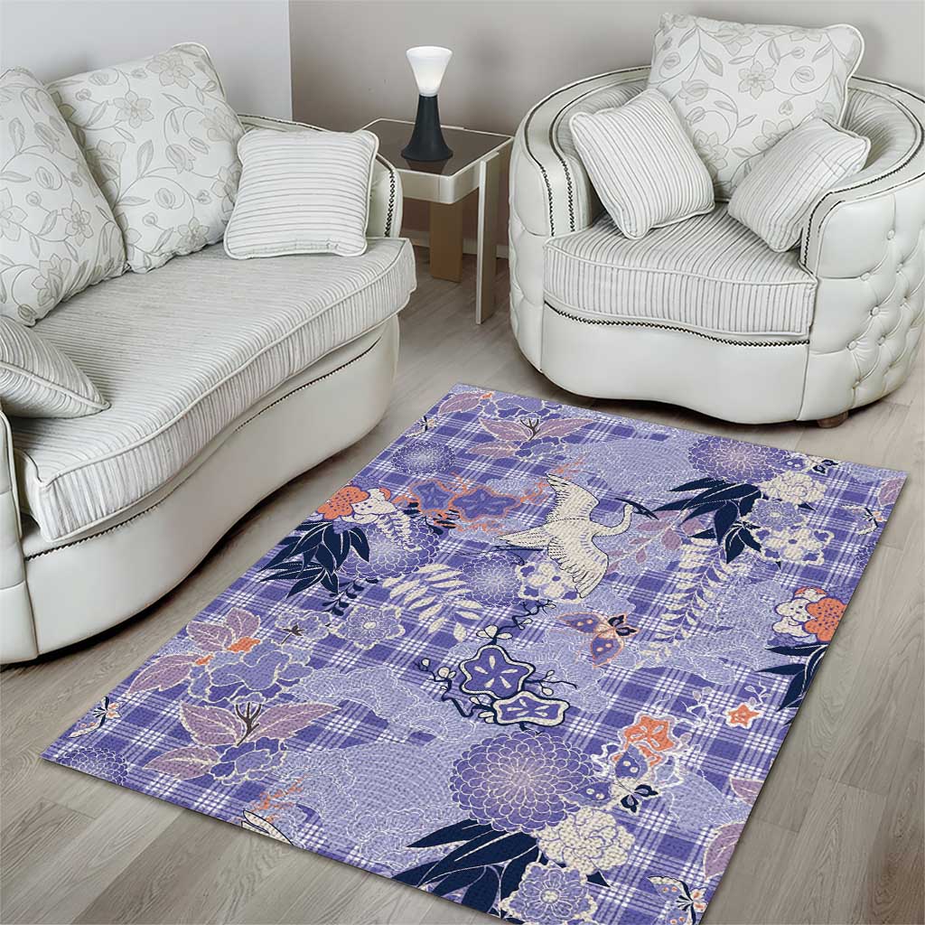 Purple Palaka Crane and Flowers Area Rug Japan Heritage Spirit - Polynesian Pride