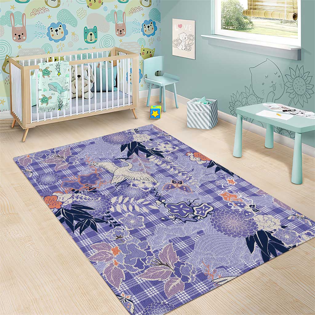 Purple Palaka Crane and Flowers Area Rug Japan Heritage Spirit - Polynesian Pride