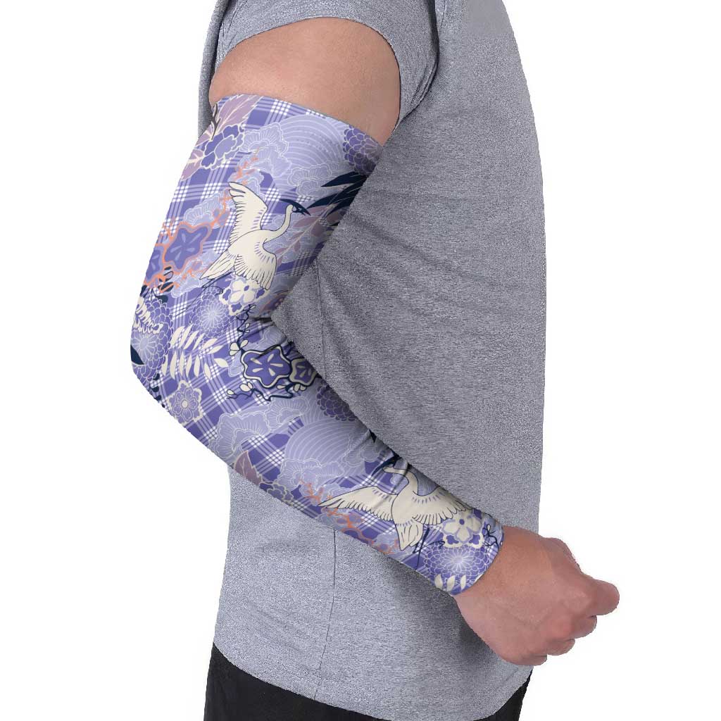 Purple Palaka Crane and Flowers Arm Sleeves Japan Heritage Spirit - Polynesian Pride