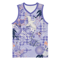 Purple Palaka Crane and Flowers Basketball Jersey Japan Heritage Spirit LT9 Unisex Purple - Polynesian Pride