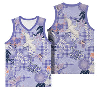 Purple Palaka Crane and Flowers Basketball Jersey Japan Heritage Spirit LT9 - Polynesian Pride