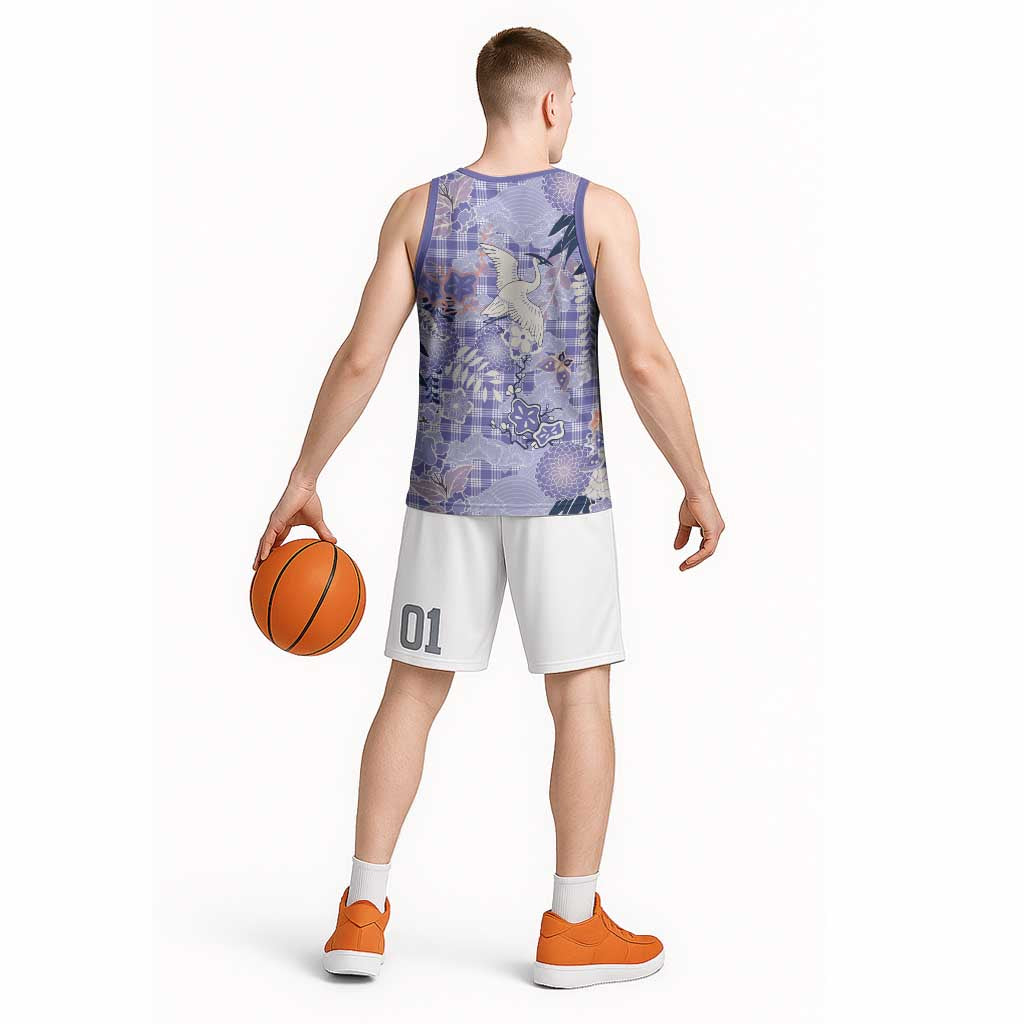 Purple Palaka Crane and Flowers Basketball Jersey Japan Heritage Spirit LT9 - Polynesian Pride