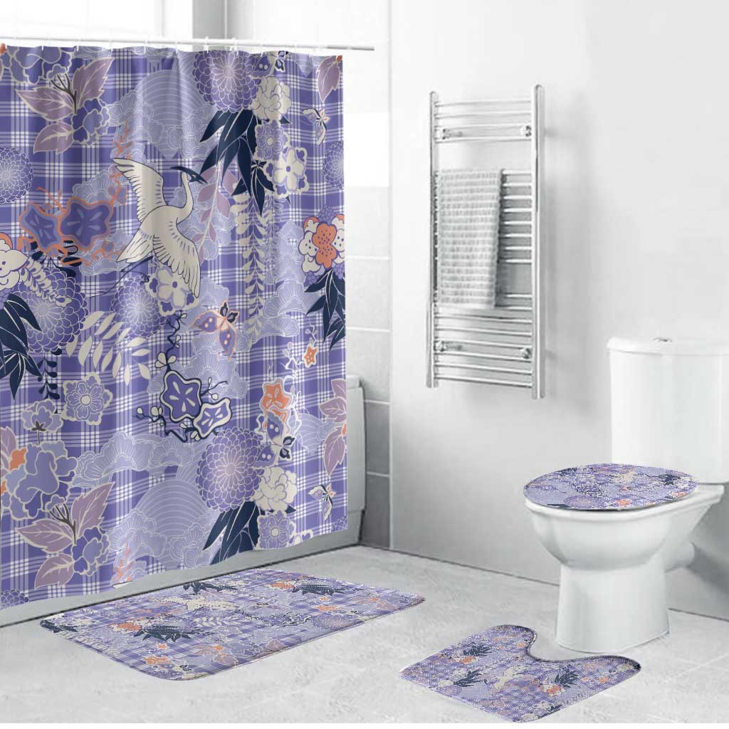 Purple Palaka Crane and Flowers Bathroom Set Japan Heritage Spirit - Polynesian Pride