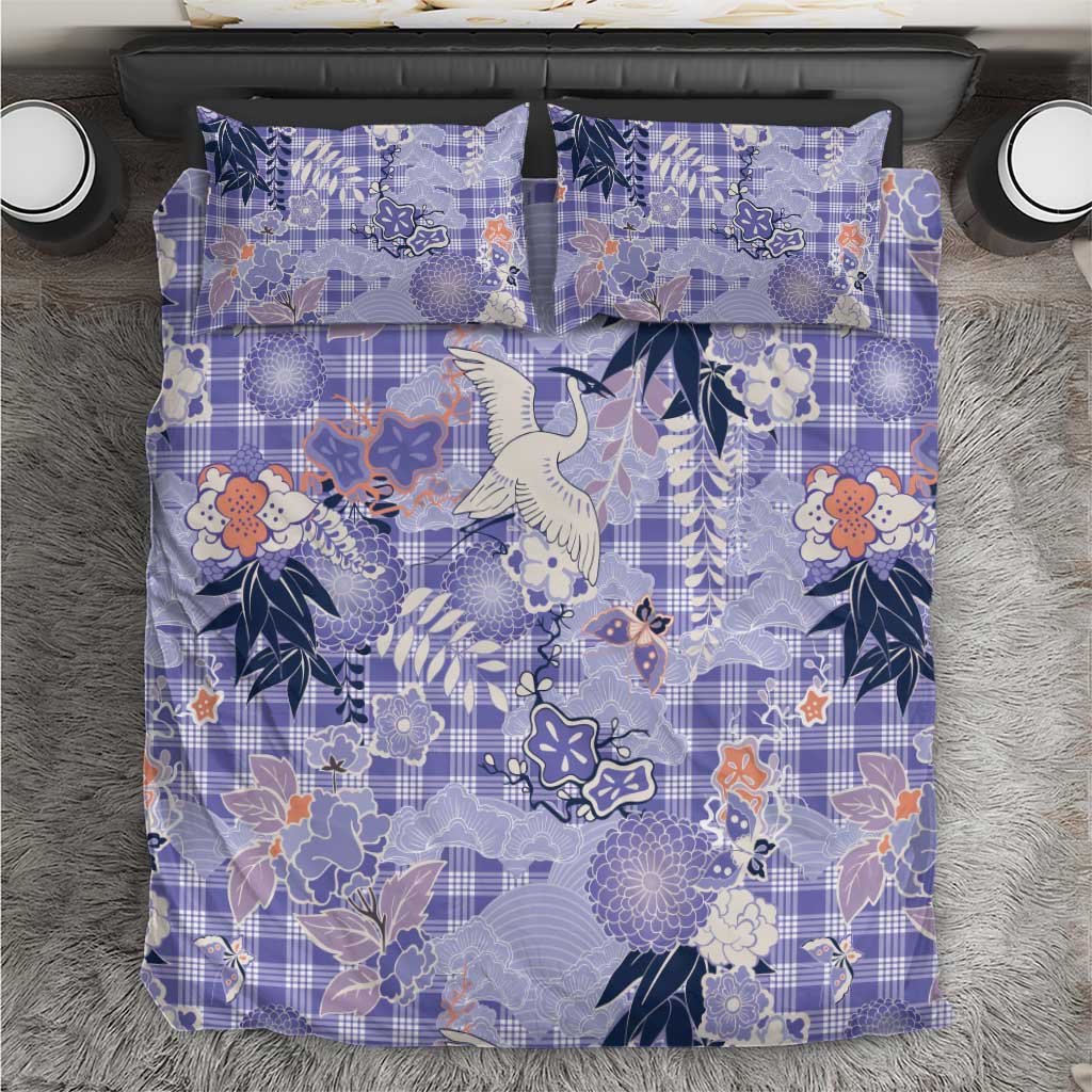 Purple Palaka Crane and Flowers Bedding Set Japan Heritage Spirit - Polynesian Pride