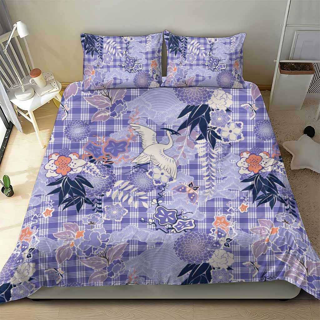 Purple Palaka Crane and Flowers Bedding Set Japan Heritage Spirit - Polynesian Pride