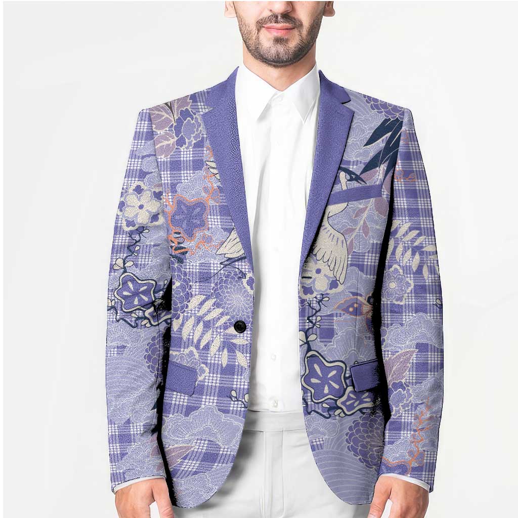 Purple Palaka Crane and Flowers Blazer Japan Heritage Spirit - Polynesian Pride