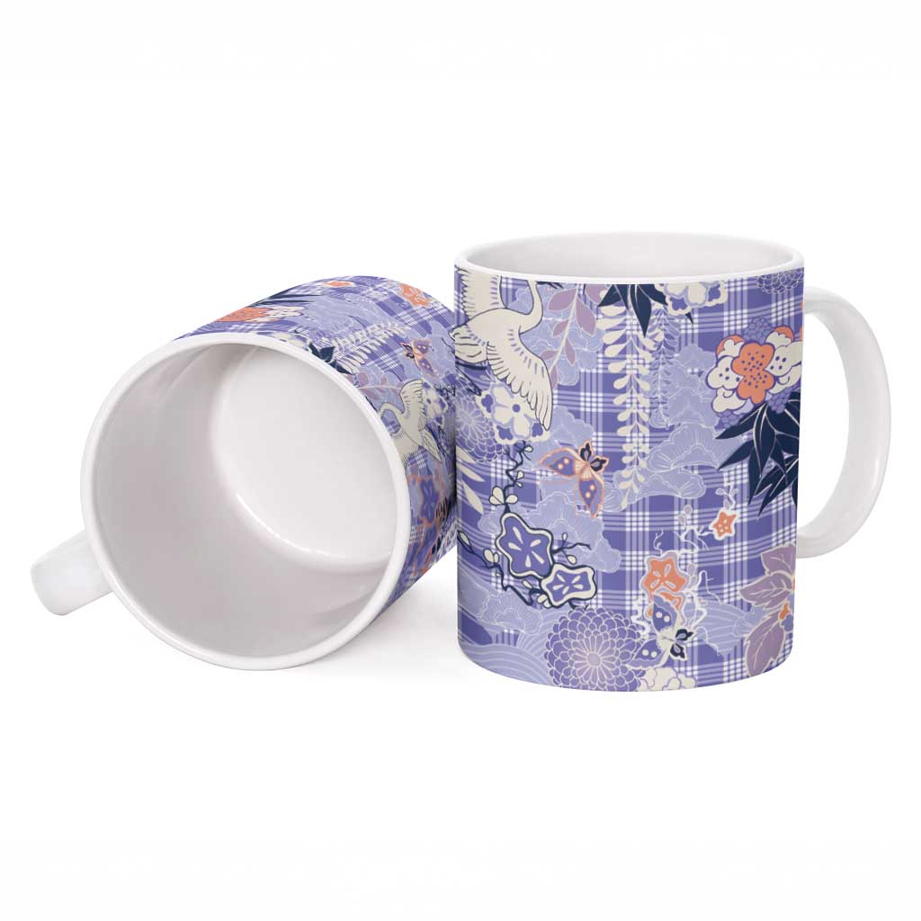 Purple Palaka Crane and Flowers Ceramic Mug Japan Heritage Spirit - Polynesian Pride
